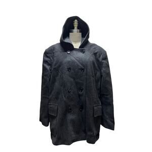 Vtg Belanette Hooded Double Breasted Gray Wool Blend Peacoat Made in USA 2X